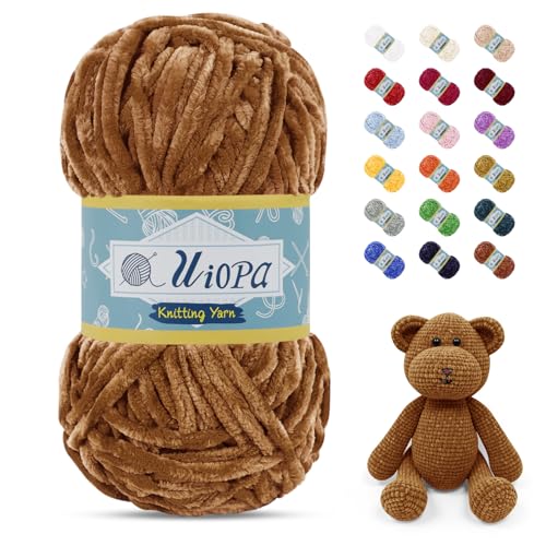 Uiopa Chenille Wolle zum Häkeln, 100g/80m Chunky Chenille Garn Samt Dicke Flauschige Wolle, Plüschwolle Weiche Häkelwolle Fluffy Yarn für Amigurumi, Mützen, Schals, Decken, DIY Handwer von Uiopa