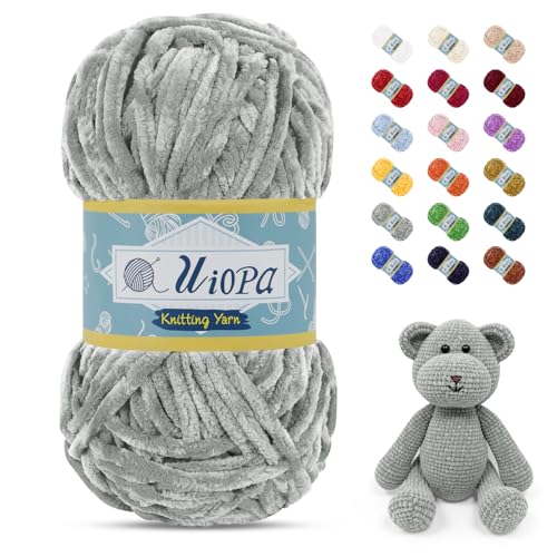 Uiopa Chenille Wolle zum Häkeln, 100g/80m Chunky Chenille Garn Samt Dicke Flauschige Wolle, Plüschwolle Weiche Häkelwolle Fluffy Yarn für Amigurumi, Mützen, Schals, Decken, DIY Handwer von Uiopa