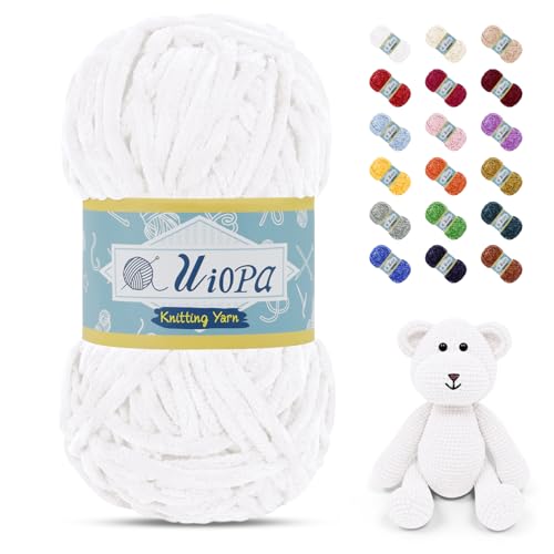 Uiopa Chenille Wolle zum Häkeln, 100g/80m Chunky Chenille Garn Samt Dicke Flauschige Wolle, Plüschwolle Weiche Häkelwolle Fluffy Yarn für Amigurumi, Mützen, Schals, Decken, DIY Handwer von Uiopa