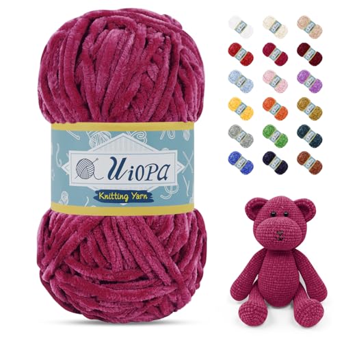 Uiopa Chenille Wolle zum Häkeln, 100g/80m Chunky Chenille Garn Samt Dicke Flauschige Wolle, Plüschwolle Weiche Häkelwolle Fluffy Yarn für Amigurumi, Mützen, Schals, Decken, DIY Handwer von Uiopa