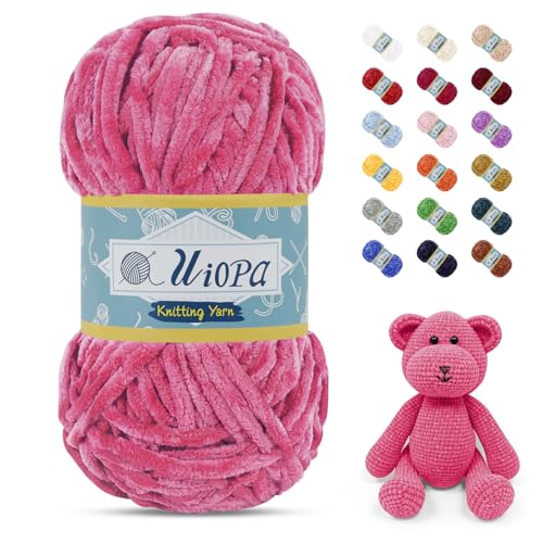 Uiopa Chenille Wolle zum Häkeln, 100g/80m Chunky Chenille Garn Samt Dicke Flauschige Wolle, Plüschwolle Weiche Häkelwolle Fluffy Yarn für Amigurumi, Mützen, Schals, Decken, DIY Handwer von Uiopa