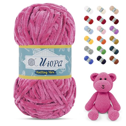 Uiopa Chenille Wolle zum Häkeln, 100g/80m Chunky Chenille Garn Samt Dicke Flauschige Wolle, Plüschwolle Weiche Häkelwolle Fluffy Yarn für Amigurumi, Mützen, Schals, Decken, DIY Handwer von Uiopa