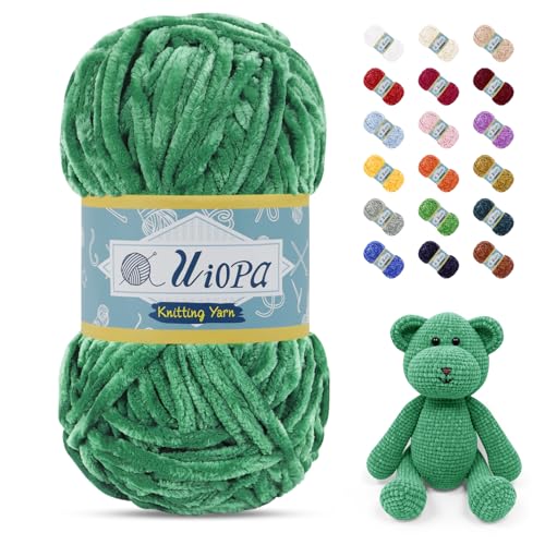 Uiopa Chenille Wolle zum Häkeln, 100g/80m Chunky Chenille Garn Samt Dicke Flauschige Wolle, Plüschwolle Weiche Häkelwolle Fluffy Yarn für Amigurumi, Mützen, Schals, Decken, DIY Handwer von Uiopa