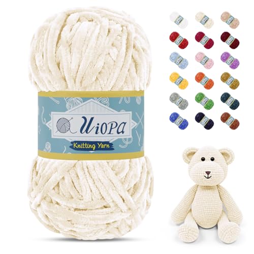 Uiopa Chenille Wolle zum Häkeln, 100g/80m Chunky Chenille Garn Samt Dicke Flauschige Wolle, Plüschwolle Weiche Häkelwolle Fluffy Yarn für Amigurumi, Mützen, Schals, Decken, DIY Handwer von Uiopa