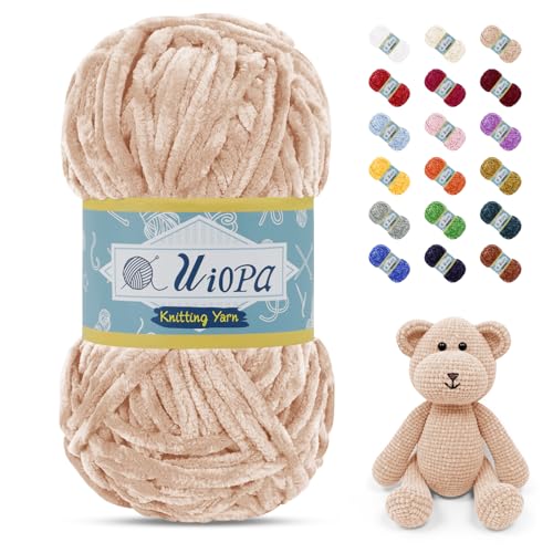 Uiopa Chenille Wolle zum Häkeln, 100g/80m Chunky Chenille Garn Samt Dicke Flauschige Wolle, Plüschwolle Weiche Häkelwolle Fluffy Yarn für Amigurumi, Mützen, Schals, Decken, DIY Handwer von Uiopa