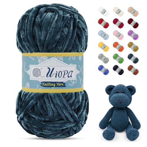 Uiopa Chenille Wolle zum Häkeln, 100g/80m Chunky Chenille Garn Samt Dicke Flauschige Wolle, Plüschwolle Weiche Häkelwolle Fluffy Yarn für Amigurumi, Mützen, Schals, Decken, DIY Handwer von Uiopa