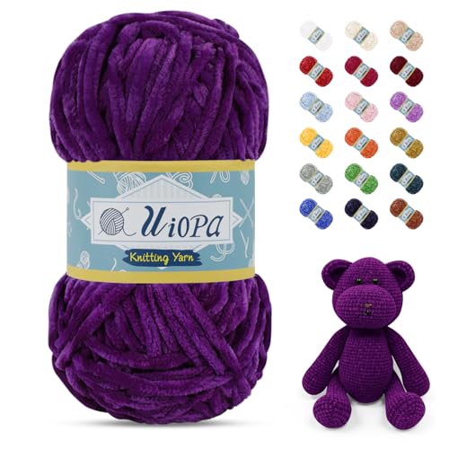 Uiopa Chenille Wolle zum Häkeln, 100g/80m Chunky Chenille Garn Samt Dicke Flauschige Wolle, Plüschwolle Weiche Häkelwolle Fluffy Yarn für Amigurumi, Mützen, Schals, Decken, DIY Handwer von Uiopa