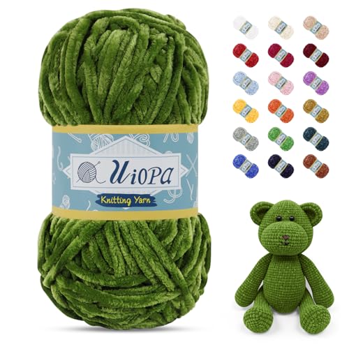 Uiopa Chenille Wolle zum Häkeln, 100g/80m Chunky Chenille Garn Samt Dicke Flauschige Wolle, Plüschwolle Weiche Häkelwolle Fluffy Yarn für Amigurumi, Mützen, Schals, Decken, DIY Handwer von Uiopa