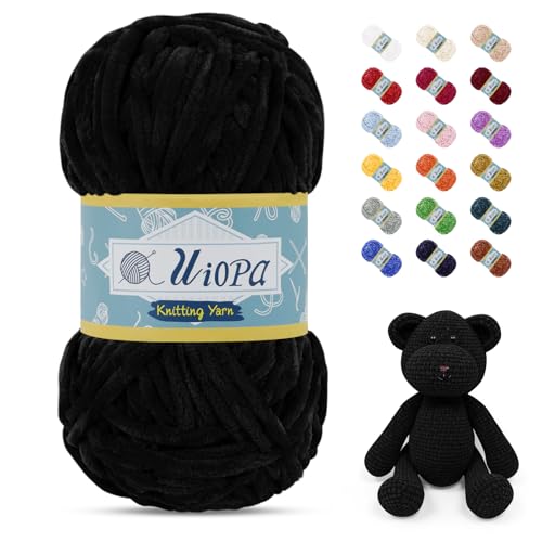 Uiopa Chenille Wolle zum Häkeln, 100g/80m Chunky Chenille Garn Samt Dicke Flauschige Wolle, Plüschwolle Weiche Häkelwolle Fluffy Yarn für Amigurumi, Mützen, Schals, Decken, DIY Handwer von Uiopa
