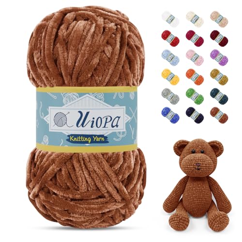 Uiopa Chenille Wolle zum Häkeln, 100g/80m Chunky Chenille Garn Samt Dicke Flauschige Wolle, Plüschwolle Weiche Häkelwolle Fluffy Yarn für Amigurumi, Mützen, Schals, Decken, DIY Handwer von Uiopa