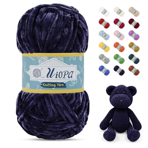 Uiopa Chenille Wolle zum Häkeln, 100g/80m Chunky Chenille Garn Samt Dicke Flauschige Wolle, Plüschwolle Weiche Häkelwolle Fluffy Yarn für Amigurumi, Mützen, Schals, Decken, DIY Handwer von Uiopa