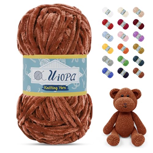 Uiopa Chenille Wolle zum Häkeln, 100g/80m Chunky Chenille Garn Samt Dicke Flauschige Wolle, Plüschwolle Weiche Häkelwolle Fluffy Yarn für Amigurumi, Mützen, Schals, Decken, DIY Handwer Uiopa Chenille Wolle zum Häkeln, 100g/80m Chunky Chenille Garn Samt Dicke Flauschige Wolle, Plüschwolle Weiche Häkelwolle Fluffy Yarn für Amigurumi, Mützen, Schals, Decken, DIY Handwer von Uiopa