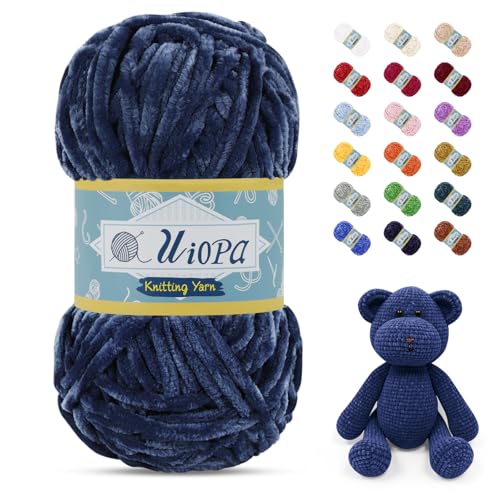 Uiopa Chenille Wolle zum Häkeln, 100g/80m Chunky Chenille Garn Samt Dicke Flauschige Wolle, Plüschwolle Weiche Häkelwolle Fluffy Yarn für Amigurumi, Mützen, Schals, Decken, DIY Handwer von Uiopa