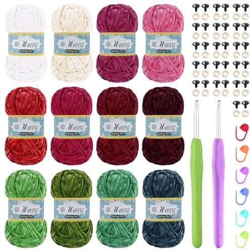 Uiopa Chenille Wolle zum Häkeln, 12 x 100g Chunky Chenille Garn Samt Dicke Flauschige Wolle, Plüschwolle Weiche Häkelwolle Fluffy Yarn für Amigurumi, Mützen, Schals, Decken, DIY Handwer Uiopa Chenille Wolle zum Häkeln, 12 x 100g Chunky Chenille Garn Samt Dicke Flauschige Wolle, Plüschwolle Weiche Häkelwolle Fluffy Yarn für Amigurumi, Mützen, Schals, Decken, DIY Handwer von Uiopa