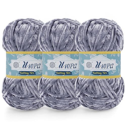 Uiopa Chenille Wolle zum Häkeln, 3 x 100g Chunky Chenille Garn Samt Dicke Flauschige Wolle, Plüschwolle Weiche Häkelwolle Fluffy Yarn für Amigurumi, Mützen, Schals, Decken, DIY Handwer von Uiopa