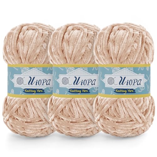 Uiopa Chenille Wolle zum Häkeln, 3 x 100g Chunky Chenille Garn Samt Dicke Flauschige Wolle, Plüschwolle Weiche Häkelwolle Fluffy Yarn für Amigurumi, Mützen, Schals, Decken, DIY Handwer von Uiopa