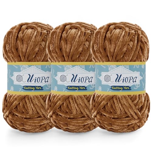 Uiopa Chenille Wolle zum Häkeln, 3 x 100g Chunky Chenille Garn Samt Dicke Flauschige Wolle, Plüschwolle Weiche Häkelwolle Fluffy Yarn für Amigurumi, Mützen, Schals, Decken, DIY Handwer von Uiopa