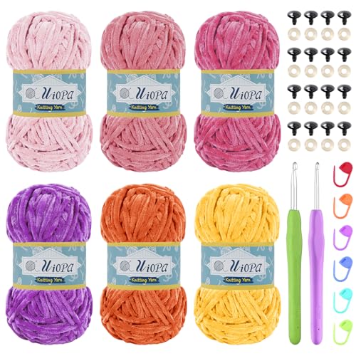 Uiopa Chenille Wolle zum Häkeln, 6 x 100g Chunky Chenille Garn Samt Dicke Flauschige Wolle, Plüschwolle Weiche Häkelwolle Fluffy Yarn für Amigurumi, Mützen, Schals, Decken, DIY Handwer Uiopa Chenille Wolle zum Häkeln, 6 x 100g Chunky Chenille Garn Samt Dicke Flauschige Wolle, Plüschwolle Weiche Häkelwolle Fluffy Yarn für Amigurumi, Mützen, Schals, Decken, DIY Handwer von Uiopa