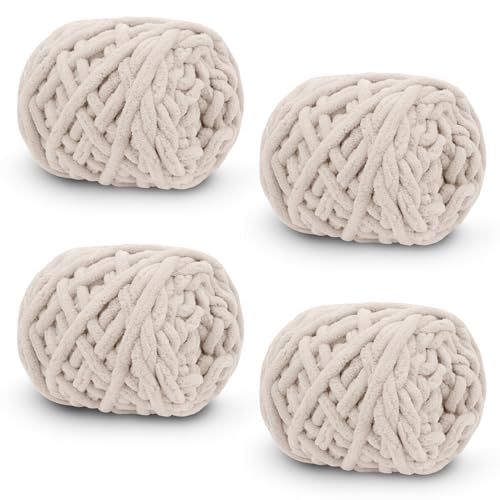Uiopa Dicke Wolle 4 x 100g(ca. 180m), Flauschige Wolle Dickes Garn zum Stricken & Häkeln, Handstrickgarn Weiche Wolle für Decken, Pullover, Schals, Mützen, Bastelarbeiten von Uiopa