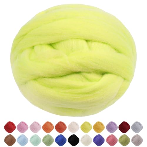 Uiopa Filzwolle, 100g Filzwolle Trockenfilzen Weiche Märchenwolle zum Filzen, Dickes Garn Filzwolle Nassfilzen Filz Wolle Fluoreszierendes Gelb für Filzprojekte, DIY-Handwerk von Uiopa