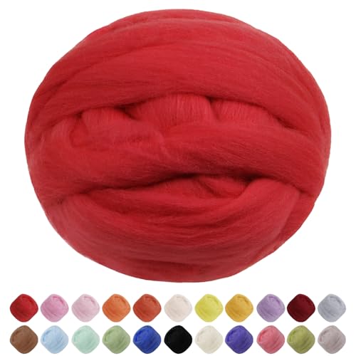 Uiopa Filzwolle, 200g Filzwolle Trockenfilzen Weiche Märchenwolle zum Filzen, Dickes Garn Filzwolle Nassfilzen Filz Wolle Rot für Filzprojekte, DIY-Handwerk von Uiopa