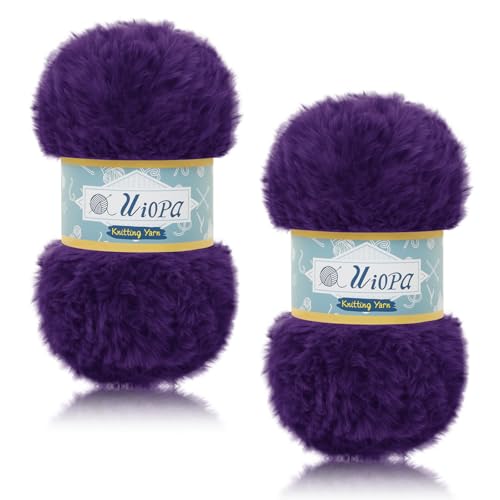 Uiopa Flauschige Fellwolle, 2 x 100g (2 x 60m) Fransengarn Weiche Flauschige Wolle zum Häkeln, Fransenwolle Fluffy Yarn Chunky Wolle für Schals Hüte Decken Taschen DIY Crafts (Violett) von Uiopa