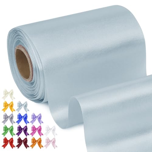 Uiopa Geschenkband Breit 10cm x 20m Satinband Hellblau Schleifenband Polyester Stoffband Deko Satin Band für Geschenkverpackungen, Hochzeiten, Stuhlschärpen, DIY-Handwerk von Uiopa