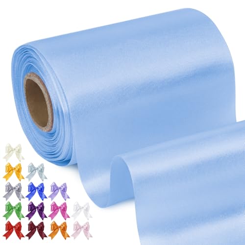 Uiopa Geschenkband Breit 10cm x 20m Satinband Himmelblau Schleifenband Polyester Stoffband Deko Satin Band für Geschenkverpackungen, Hochzeiten, Stuhlschärpen, DIY-Handwerk von Uiopa