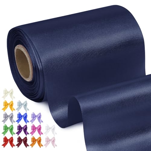 Uiopa Geschenkband Breit 10cm x 20m Satinband Marineblau Schleifenband Polyester Stoffband Deko Satin Band für Geschenkverpackungen, Hochzeiten, Stuhlschärpen, DIY-Handwerk von Uiopa