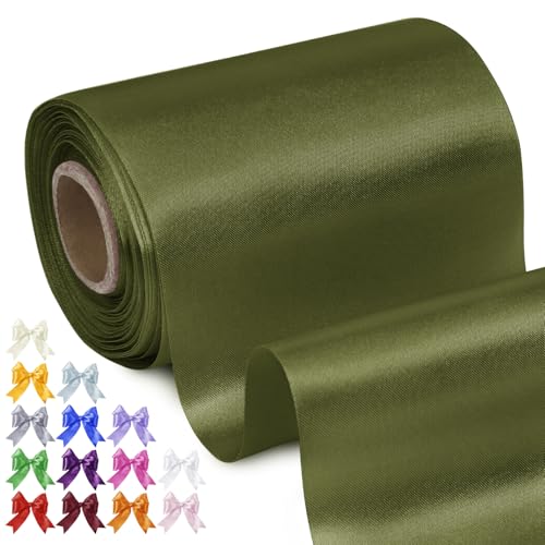 Uiopa Geschenkband Breit 10cm x 20m Satinband Olivgrün Schleifenband Polyester Stoffband Deko Satin Band für Geschenkverpackungen, Hochzeiten, Stuhlschärpen, DIY-Handwerk von Uiopa