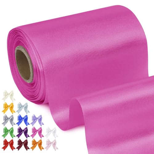 Uiopa Geschenkband Breit 10cm x 20m Satinband Rosenrot Schleifenband Polyester Stoffband Deko Satin Band für Geschenkverpackungen, Hochzeiten, Stuhlschärpen, DIY-Handwerk von Uiopa
