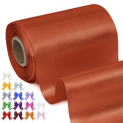 Uiopa Geschenkband Breit 10cm x 20m Satinband Rostrot Schleifenband Polyester Stoffband Deko Satin Band für Geschenkverpackungen, Hochzeiten, Stuhlschärpen, DIY-Handwerk von Uiopa