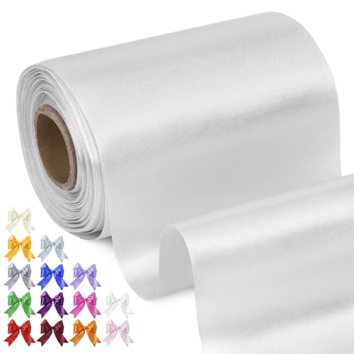 Uiopa Geschenkband Breit 10cm x 20m Satinband Silbergrau Schleifenband Polyester Stoffband Deko Satin Band für Geschenkverpackungen, Hochzeiten, Stuhlschärpen, DIY-Handwerk von Uiopa