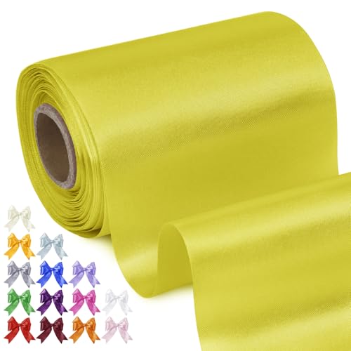 Uiopa Geschenkband Breit 10cm x 20m Satinband Zitronengelb Schleifenband Polyester Stoffband Deko Satin Band für Geschenkverpackungen, Hochzeiten, Stuhlschärpen, DIY-Handwerk von Uiopa