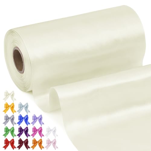 Uiopa Geschenkband Breit 15cm x 20m Satinband Beige Schleifenband Polyester Stoffband Deko Satin Band für Geschenkverpackungen, Hochzeiten, Stuhlschärpen, DIY-Handwerk von Uiopa