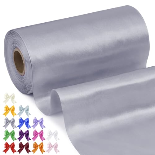 Uiopa Geschenkband Breit 15cm x 20m Satinband Grau Schleifenband Polyester Stoffband Deko Satin Band für Geschenkverpackungen, Hochzeiten, Stuhlschärpen, DIY-Handwerk von Uiopa