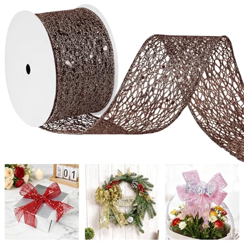 Uiopa Geschenkband Kaffee Breit 63mm x 9m, Schleifenband Glitzer mit Draht, Glitzerband Dekoband Ribbon für Geschenkverpackung, Kränze, Heimdekoration, DIY Kunsthandwerk Uiopa Geschenkband Kaffee Breit 63mm x 9m, Schleifenband Glitzer mit Draht, Glitzerband Dekoband Ribbon für Geschenkverpackung, Kränze, Heimdekoration, DIY Kunsthandwerk von Uiopa