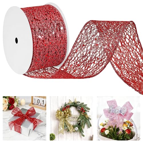 Uiopa Geschenkband Rot Breit 63mm x 9m, Schleifenband Glitzer mit Draht, Glitzerband Dekoband Ribbon für Geschenkverpackung, Kränze, Heimdekoration, DIY Kunsthandwerk Uiopa Geschenkband Rot Breit 63mm x 9m, Schleifenband Glitzer mit Draht, Glitzerband Dekoband Ribbon für Geschenkverpackung, Kränze, Heimdekoration, DIY Kunsthandwerk von Uiopa