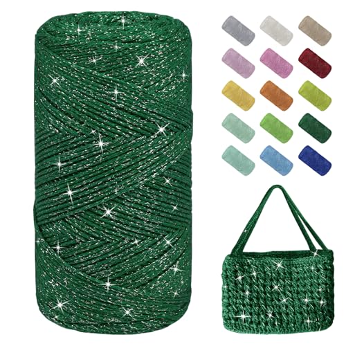 Uiopa Glitzer Häkelgarn für Taschen, Makramee Garn 1,5mm x 280m Baumwollgarn zum Häkeln und Stricken, Polyester Rope Garn für Taschen, Körbe, Dekoration, DIY-Projekte Uiopa Glitzer Häkelgarn für Taschen, Makramee Garn 1,5mm x 280m Baumwollgarn zum Häkeln und Stricken, Polyester Rope Garn für Taschen, Körbe, Dekoration, DIY-Projekte von Uiopa