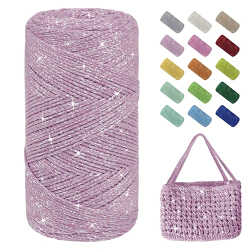 Uiopa Glitzer Häkelgarn für Taschen, Makramee Garn 1,5mm x 280m Baumwollgarn zum Häkeln und Stricken, Polyester Rope Garn für Taschen, Körbe, Dekoration, DIY-Projekte Uiopa Glitzer Häkelgarn für Taschen, Makramee Garn 1,5mm x 280m Baumwollgarn zum Häkeln und Stricken, Polyester Rope Garn für Taschen, Körbe, Dekoration, DIY-Projekte von Uiopa