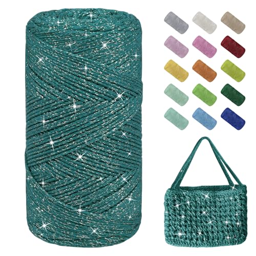 Uiopa Glitzer Häkelgarn für Taschen, Makramee Garn 1,5mm x 280m Baumwollgarn zum Häkeln und Stricken, Polyester Rope Garn für Taschen, Körbe, Dekoration, DIY-Projekte Uiopa Glitzer Häkelgarn für Taschen, Makramee Garn 1,5mm x 280m Baumwollgarn zum Häkeln und Stricken, Polyester Rope Garn für Taschen, Körbe, Dekoration, DIY-Projekte von Uiopa