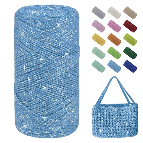 Uiopa Glitzer Häkelgarn für Taschen, Makramee Garn 1,5mm x 280m Baumwollgarn zum Häkeln und Stricken, Polyester Rope Garn für Taschen, Körbe, Dekoration, DIY-Projekte Uiopa Glitzer Häkelgarn für Taschen, Makramee Garn 1,5mm x 280m Baumwollgarn zum Häkeln und Stricken, Polyester Rope Garn für Taschen, Körbe, Dekoration, DIY-Projekte von Uiopa