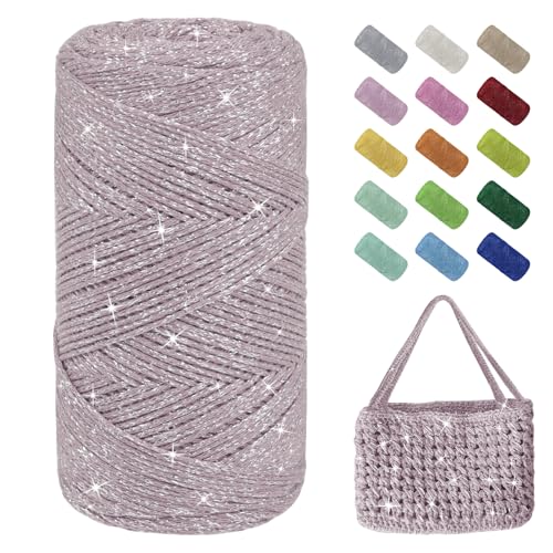Uiopa Glitzer Häkelgarn für Taschen, Makramee Garn 1,5mm x 280m Baumwollgarn zum Häkeln und Stricken, Polyester Rope Garn für Taschen, Körbe, Dekoration, DIY-Projekte Uiopa Glitzer Häkelgarn für Taschen, Makramee Garn 1,5mm x 280m Baumwollgarn zum Häkeln und Stricken, Polyester Rope Garn für Taschen, Körbe, Dekoration, DIY-Projekte von Uiopa