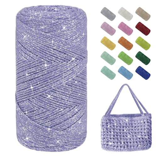 Uiopa Glitzer Häkelgarn für Taschen, Makramee Garn 1,5mm x 280m Baumwollgarn zum Häkeln und Stricken, Polyester Rope Garn für Taschen, Körbe, Dekoration, DIY-Projekte Uiopa Glitzer Häkelgarn für Taschen, Makramee Garn 1,5mm x 280m Baumwollgarn zum Häkeln und Stricken, Polyester Rope Garn für Taschen, Körbe, Dekoration, DIY-Projekte von Uiopa