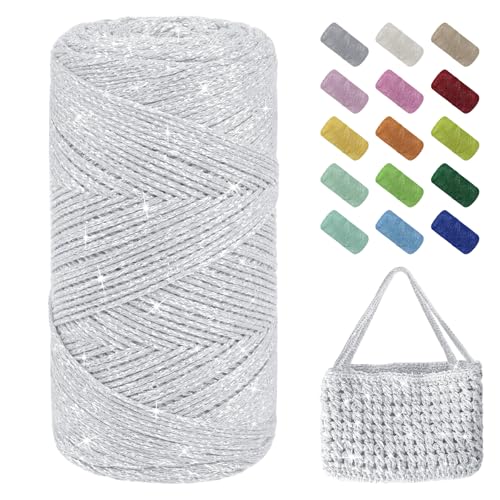 Uiopa Glitzer Häkelgarn für Taschen, Makramee Garn 1,5mm x 280m Baumwollgarn zum Häkeln und Stricken, Polyester Rope Garn für Taschen, Körbe, Dekoration, DIY-Projekte Uiopa Glitzer Häkelgarn für Taschen, Makramee Garn 1,5mm x 280m Baumwollgarn zum Häkeln und Stricken, Polyester Rope Garn für Taschen, Körbe, Dekoration, DIY-Projekte von Uiopa