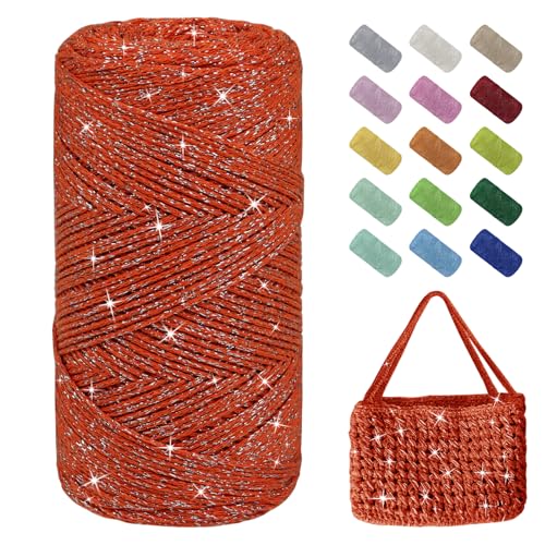 Uiopa Glitzer Häkelgarn für Taschen, Makramee Garn 1,5mm x 280m Baumwollgarn zum Häkeln und Stricken, Polyester Rope Garn für Taschen, Körbe, Dekoration, DIY-Projekte Uiopa Glitzer Häkelgarn für Taschen, Makramee Garn 1,5mm x 280m Baumwollgarn zum Häkeln und Stricken, Polyester Rope Garn für Taschen, Körbe, Dekoration, DIY-Projekte von Uiopa