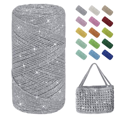 Uiopa Glitzer Häkelgarn für Taschen, Makramee Garn 1,5mm x 280m Baumwollgarn zum Häkeln und Stricken, Polyester Rope Garn für Taschen, Körbe, Dekoration, DIY-Projekte Uiopa Glitzer Häkelgarn für Taschen, Makramee Garn 1,5mm x 280m Baumwollgarn zum Häkeln und Stricken, Polyester Rope Garn für Taschen, Körbe, Dekoration, DIY-Projekte von Uiopa