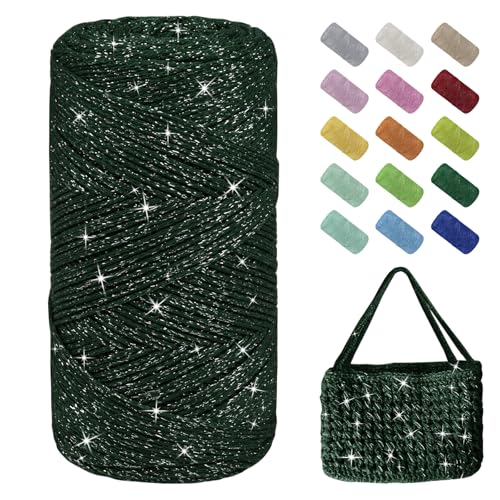 Uiopa Glitzer Häkelgarn für Taschen, Makramee Garn 1,5mm x 280m Baumwollgarn zum Häkeln und Stricken, Polyester Rope Garn für Taschen, Körbe, Dekoration, DIY-Projekte Uiopa Glitzer Häkelgarn für Taschen, Makramee Garn 1,5mm x 280m Baumwollgarn zum Häkeln und Stricken, Polyester Rope Garn für Taschen, Körbe, Dekoration, DIY-Projekte von Uiopa