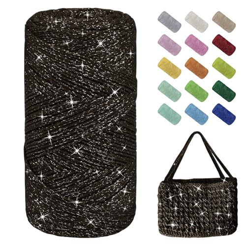 Uiopa Glitzer Häkelgarn für Taschen, Makramee Garn 1,5mm x 280m Baumwollgarn zum Häkeln und Stricken, Polyester Rope Garn für Taschen, Körbe, Dekoration, DIY-Projekte Uiopa Glitzer Häkelgarn für Taschen, Makramee Garn 1,5mm x 280m Baumwollgarn zum Häkeln und Stricken, Polyester Rope Garn für Taschen, Körbe, Dekoration, DIY-Projekte von Uiopa