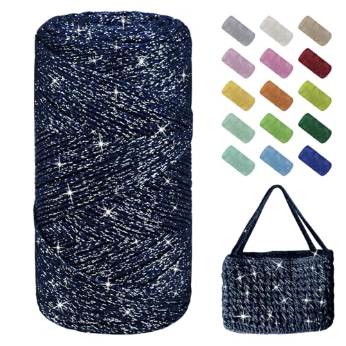 Uiopa Glitzer Häkelgarn für Taschen, Makramee Garn 1,5mm x 280m Baumwollgarn zum Häkeln und Stricken, Polyester Rope Garn für Taschen, Körbe, Dekoration, DIY-Projekte Uiopa Glitzer Häkelgarn für Taschen, Makramee Garn 1,5mm x 280m Baumwollgarn zum Häkeln und Stricken, Polyester Rope Garn für Taschen, Körbe, Dekoration, DIY-Projekte von Uiopa